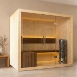 Finse sauna S-Line Nordiq 210 Relax in een lichte wellnessruimte met kalkstuc en travertin