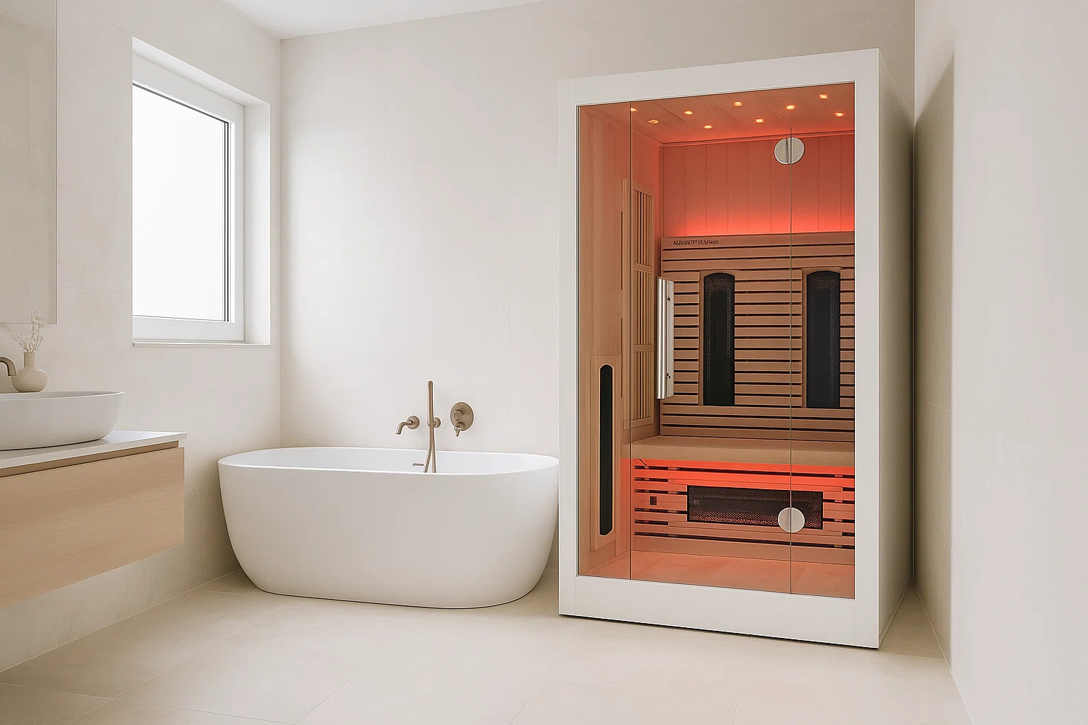 Compacte infrarood sauna voor 1 tot 2 personen met glazen deur en therapeutische warmtestraling