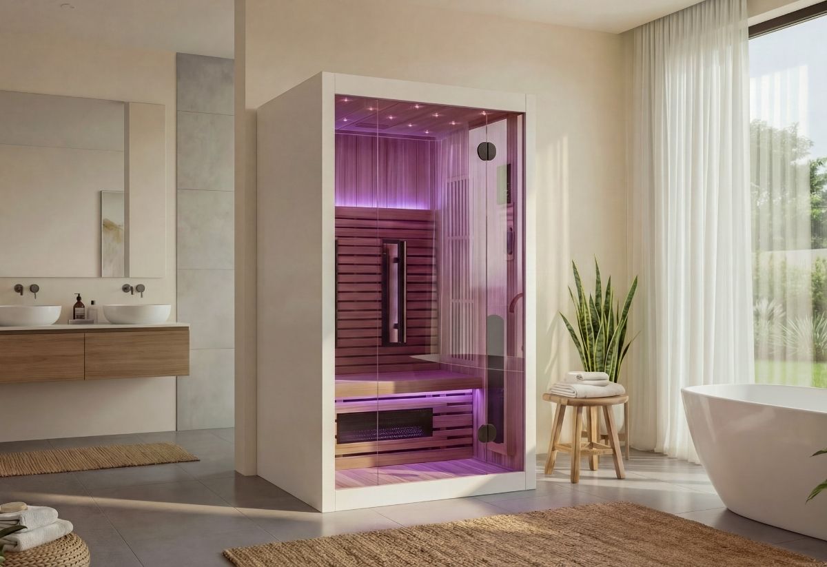 Compacte infrarood sauna voor 1 tot 2 personen met glazen deur en therapeutische warmtestraling