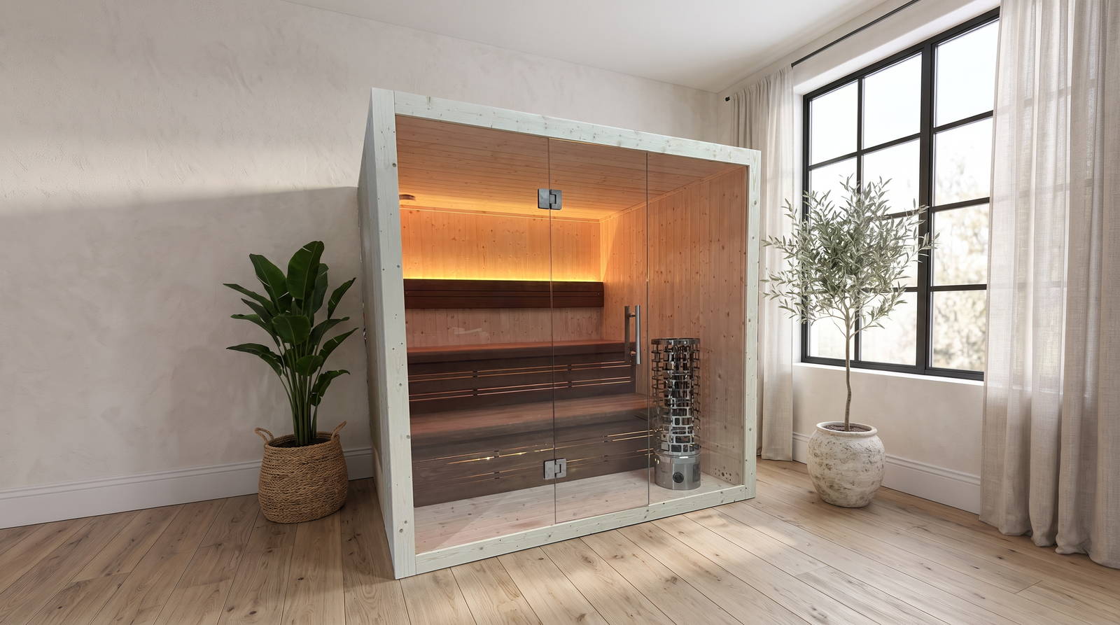 Finse sauna S-Line Nordiq 210 Double, scandinavische ruimte