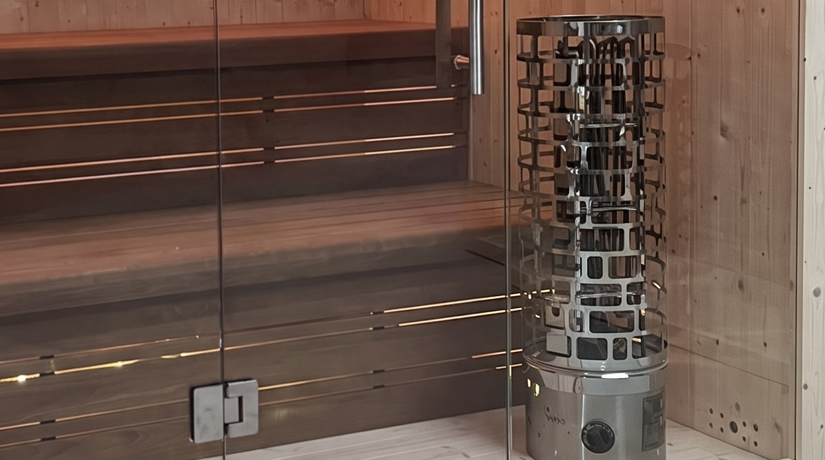 Finse sauna S-Line Nordiq 210 Double, greep en saunakachel